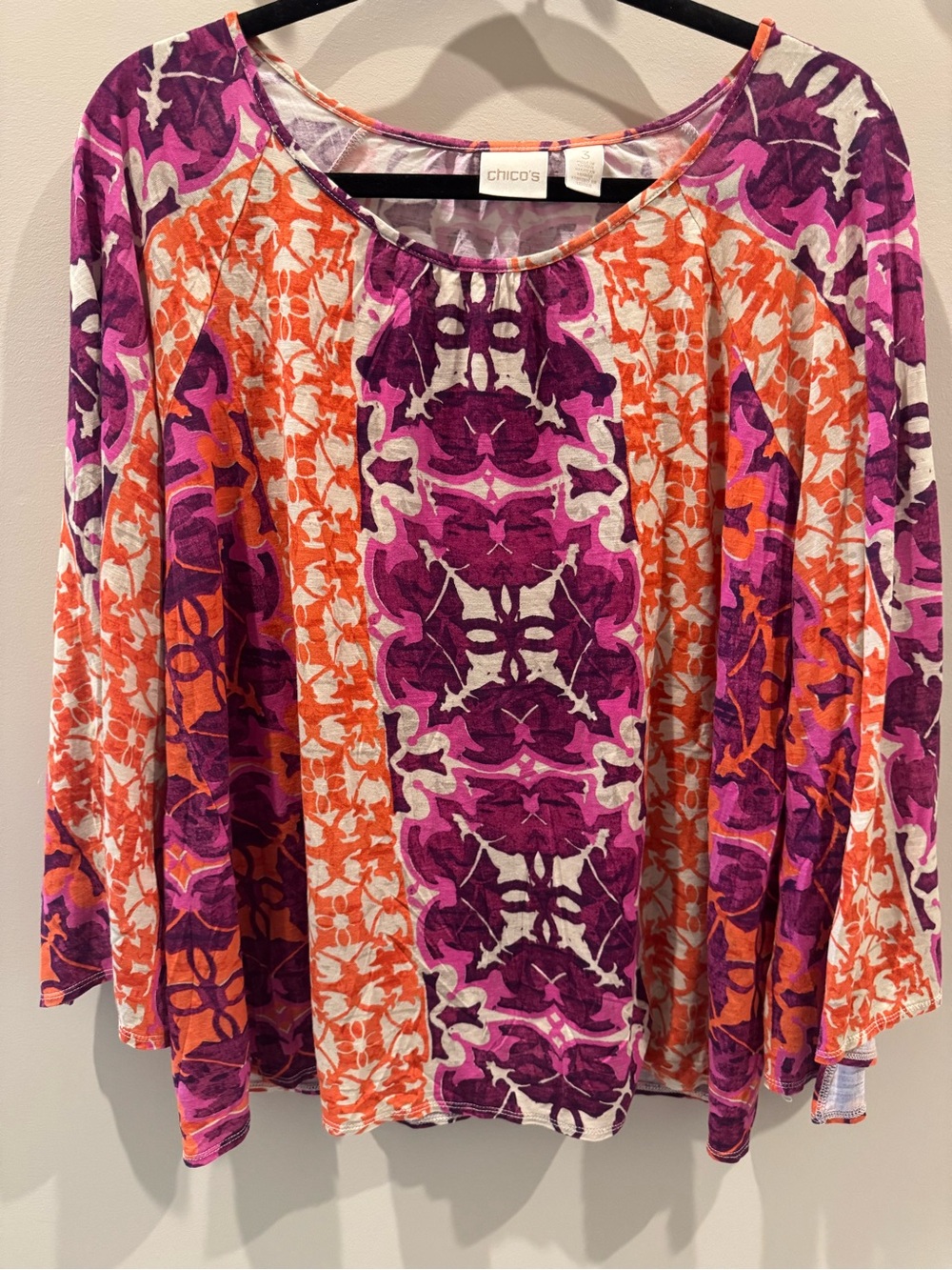 Chico's Purple, Orange & White Printed Long Sleeve Tee